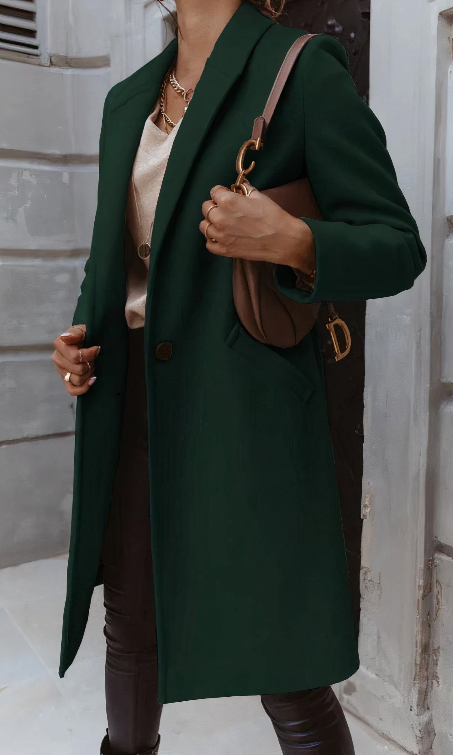 Women's autumn winter lapel midi button coat