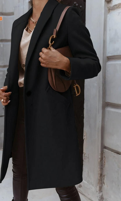 Women's autumn winter lapel midi button coat