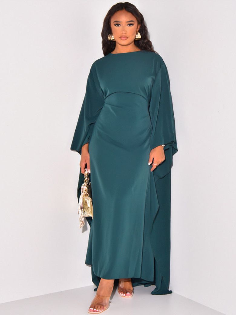 Women's Maxi Dress - Elegant Flowing Silhouette - Long Sleeve Draped Evening Wear