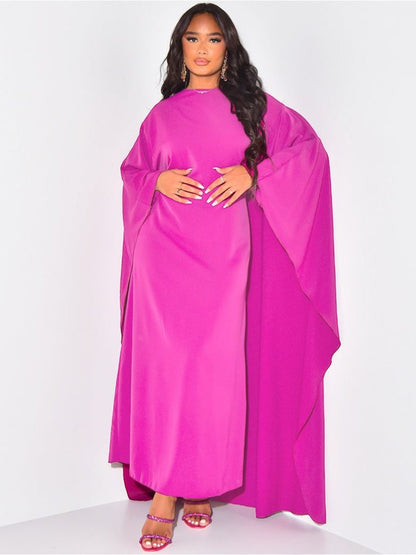 Women's Maxi Dress - Elegant Flowing Silhouette - Long Sleeve Draped Evening Wear