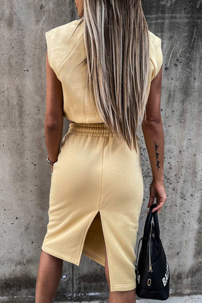 Women's elastic waist tank top slit skirt set