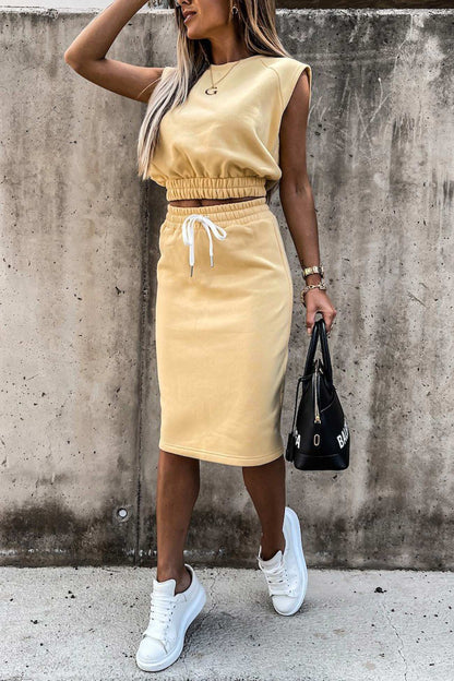 Women's elastic waist tank top slit skirt set