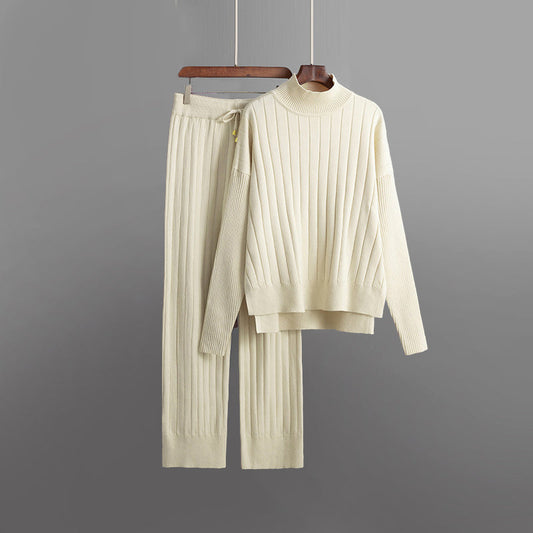 Ribbed Pullover Sweater And Pants Set