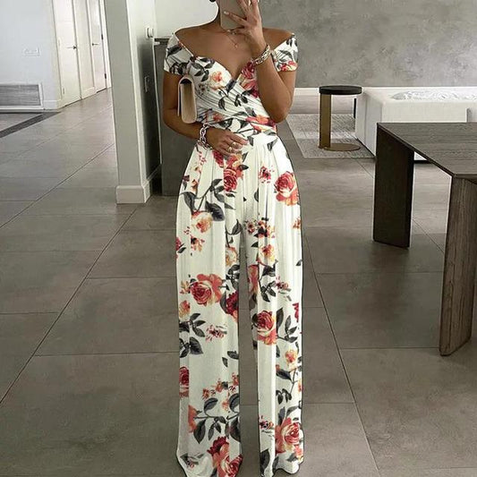 Floral Print Off-Shoulder Wrap Jumpsuit