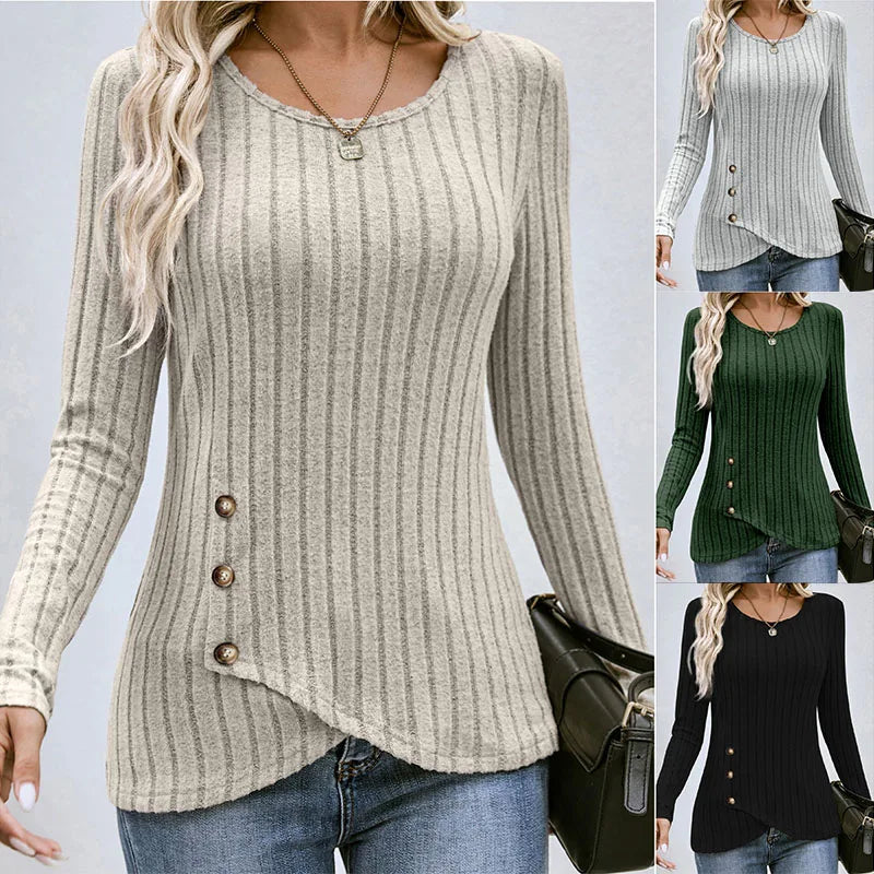 Women's fitted long-sleeve round neck top