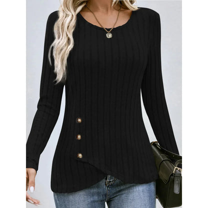 Women's fitted long-sleeve round neck top