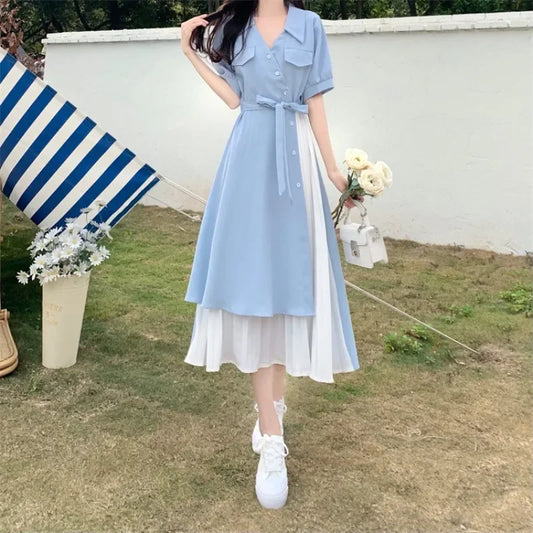 Elegant French Style V-Neck Shirt Dress