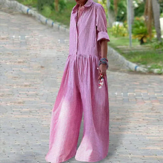 Relaxed Fit Button-Down Cotton Blend Jumpsuit 