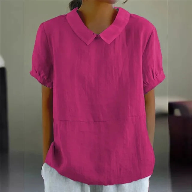 Women's Blouse - Relaxed Fit - Peter Pan Collar - Puff Sleeve Elegant