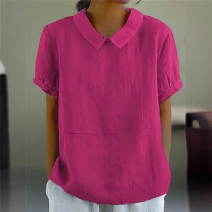 Women's Blouse - Relaxed Fit - Peter Pan Collar - Puff Sleeve Elegant