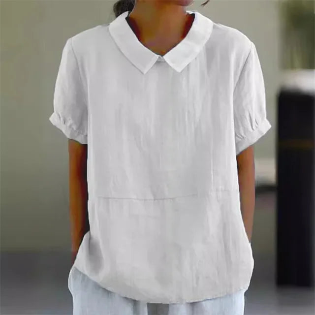 Women's Blouse - Relaxed Fit - Peter Pan Collar - Puff Sleeve Elegant