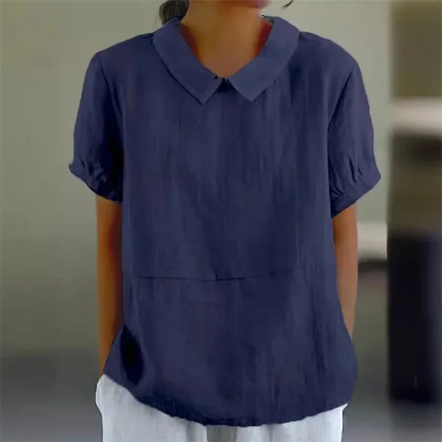 Women's Blouse - Relaxed Fit - Peter Pan Collar - Puff Sleeve Elegant