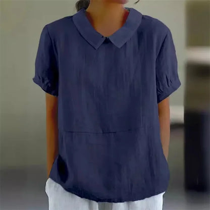 Women's Blouse - Relaxed Fit - Peter Pan Collar - Puff Sleeve Elegant