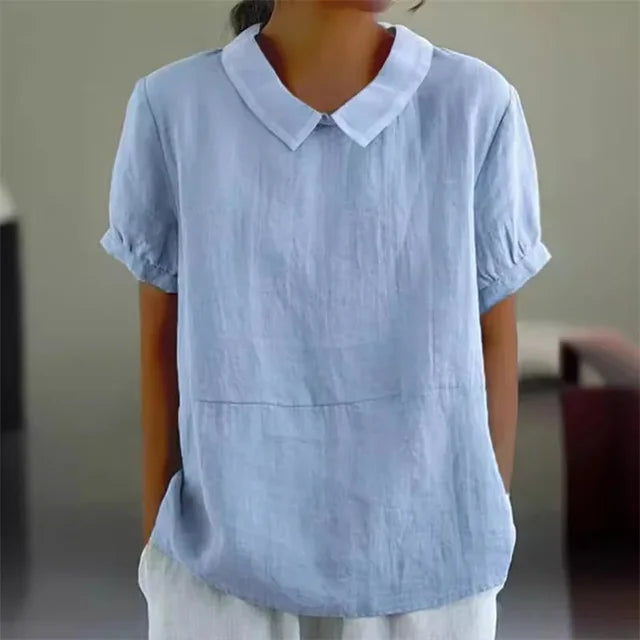 Women's Blouse - Relaxed Fit - Peter Pan Collar - Puff Sleeve Elegant
