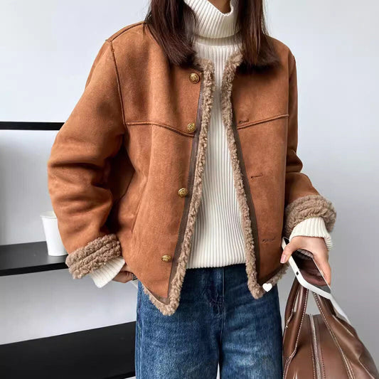 Cozy Sherpa Boxy Fit Suede Jacket 