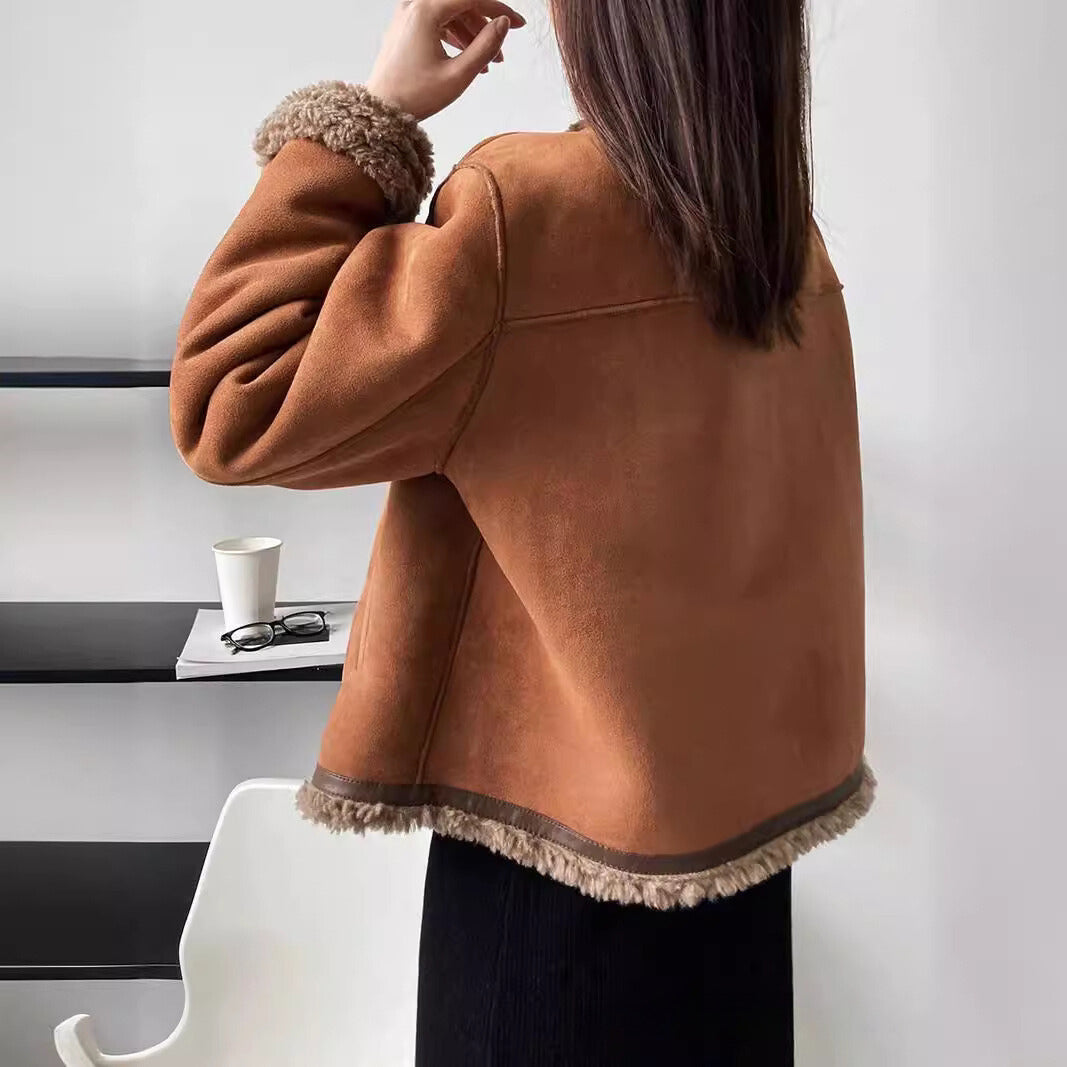 Cozy Sherpa Boxy Fit Suede Jacket 