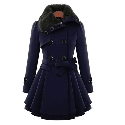 Women's plus-size slim medium-length woolen coat