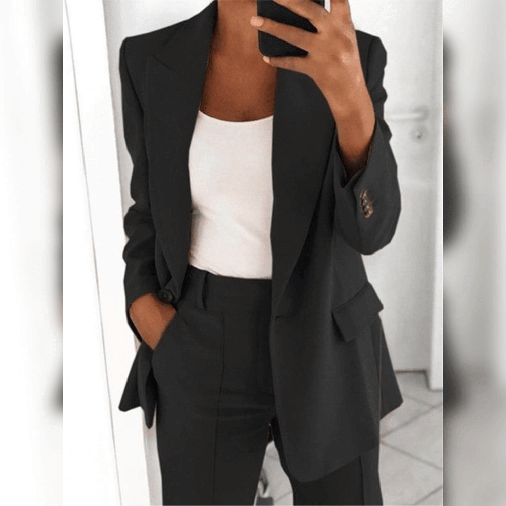 Women’s Suit Set - Tailored Blazer and High-Waisted Trousers - Structured Fit - Notched Lapels