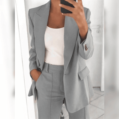 Women’s Suit Set - Tailored Blazer and High-Waisted Trousers - Structured Fit - Notched Lapels