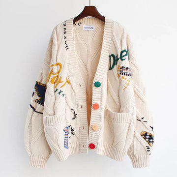 Women's cardigan with patchwork accents