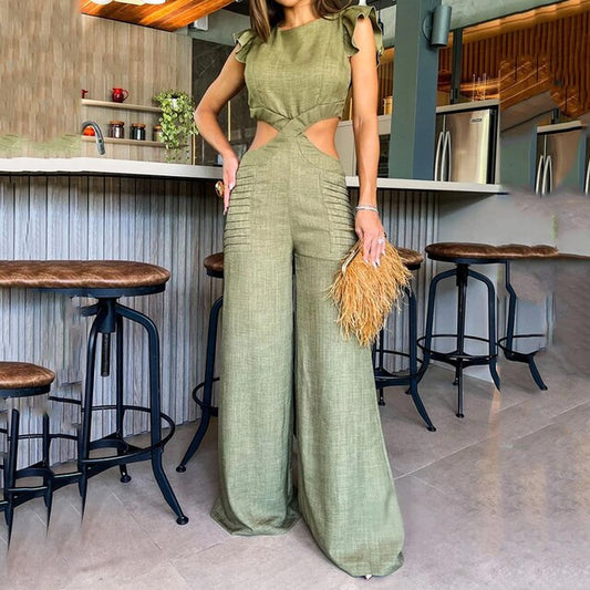 Waist-Revealing Loose Wide-Leg Summer Jumpsuit