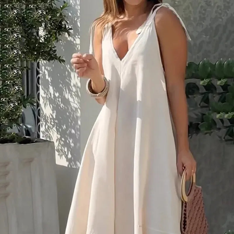 Women's Sleeveless V-Neck Maxi Dress – Casual Summer Beachwear