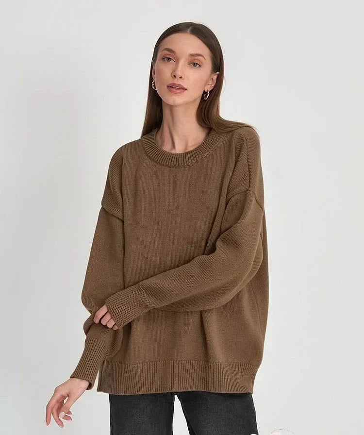 Oversized Cotton Knit Crew Neck Sweater 