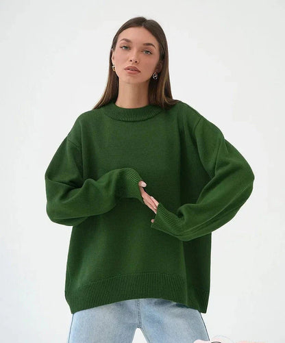 Women’s Sweater – Oversized Fit – Cotton Knit – Crew Neck – Ribbed Cuffs – Long Sleeve