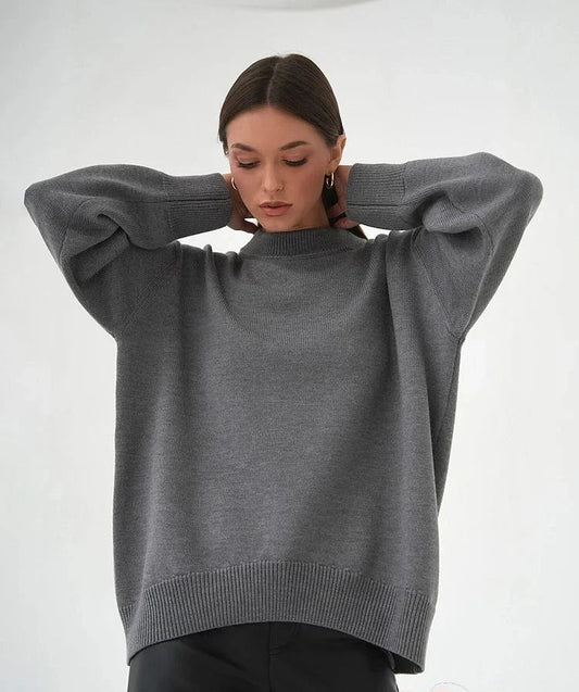 Oversized Cotton Knit Crew Neck Sweater 