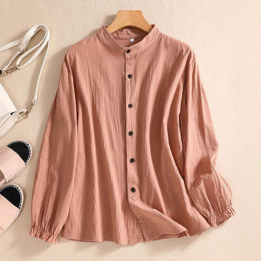 Linen Breathable Long-Sleeve Mandarin Collar Shirt