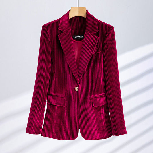 Ribbed Texture Tailored Velvet Blazer