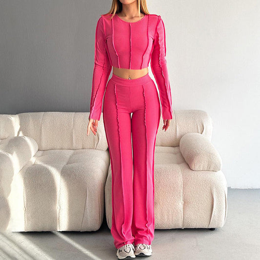 Striped Round Neck Two-Piece Trouser Set