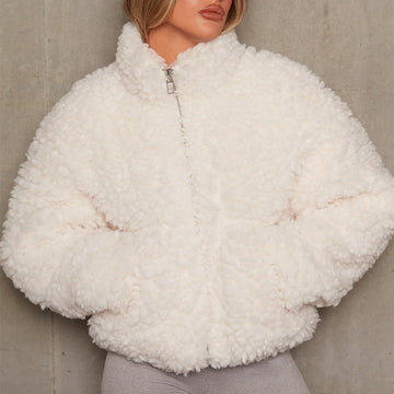 Women's cozy fuzzy zip-up jacket