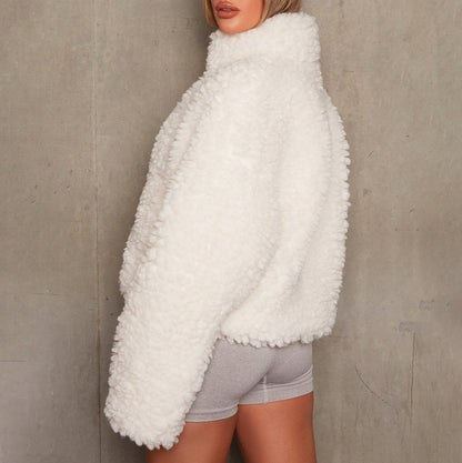Women's cozy fuzzy zip-up jacket