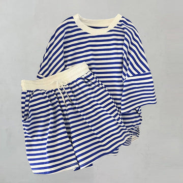 Darina - short sleeve shirt with matching short striped spring set