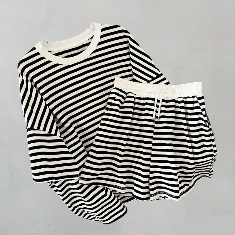 Darina - short sleeve shirt with matching short striped spring set