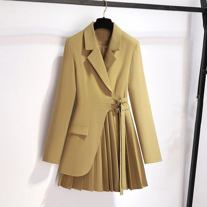 Women's autumn pleated suit jacket and flare pants set