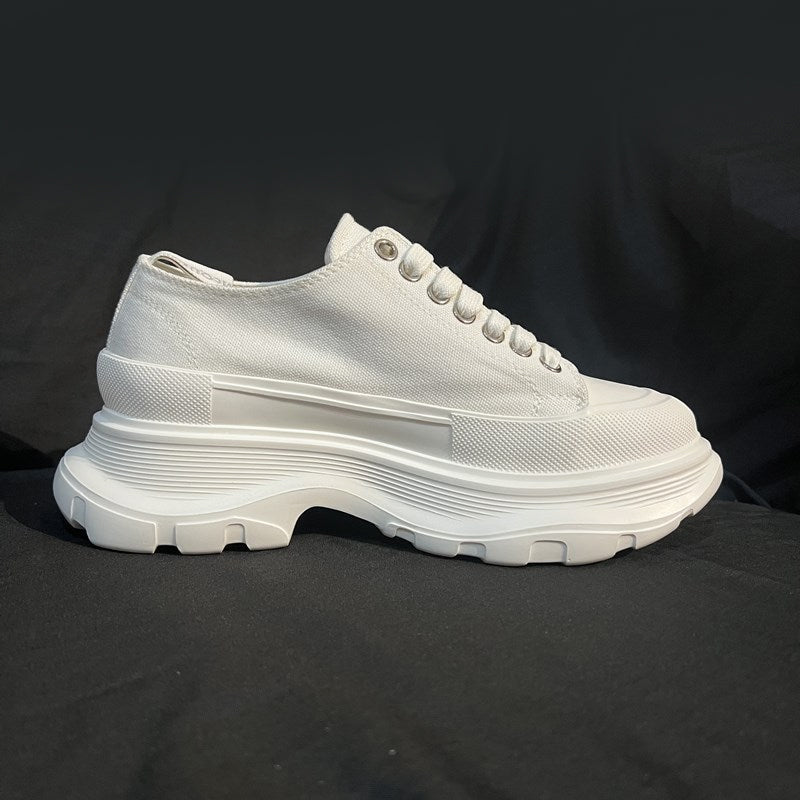 Women's Platform Canvas Sneakers - Low-Top Lace-Up - Chunky Rubber Sole - Casual Wear