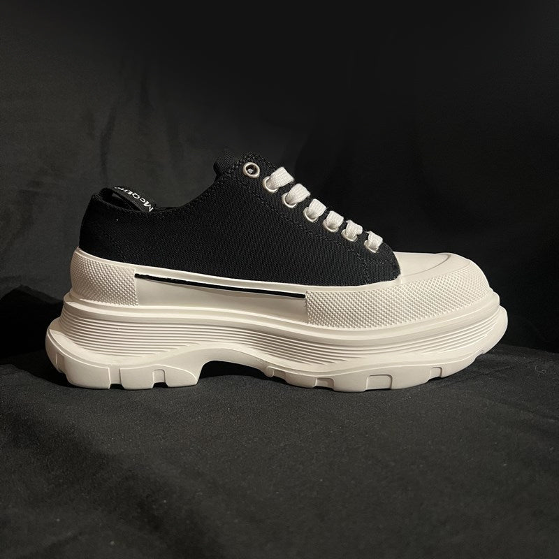 Women's Platform Canvas Sneakers - Low-Top Lace-Up - Chunky Rubber Sole - Casual Wear