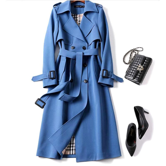 Double-Breasted Long Trench Coat Jacket