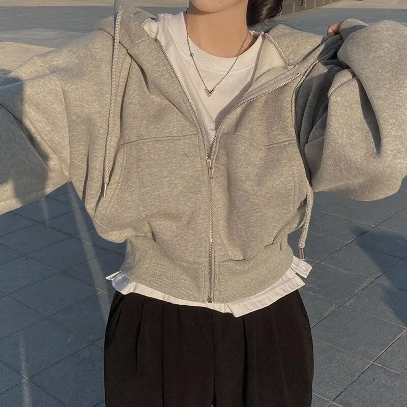 Plush Oversized Zip Front Hooded Jacket 
