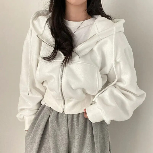 Plush Oversized Zip Front Hooded Jacket 