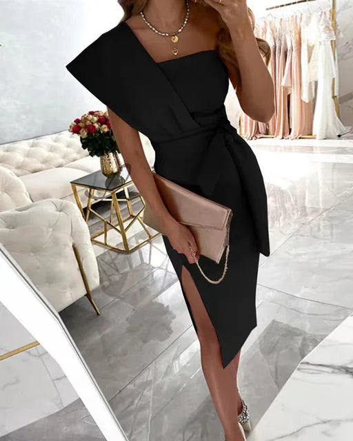Women's One-Shoulder Maxi Dress with Side Slit