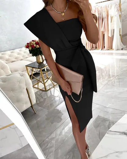 Women's One-Shoulder Maxi Dress with Side Slit