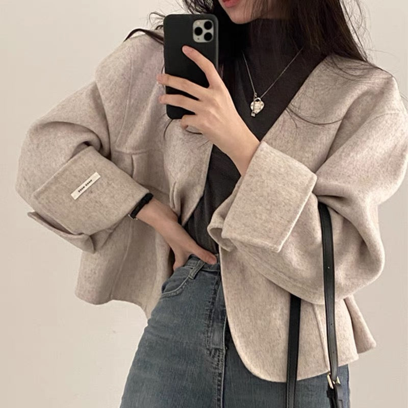 Women's vintage chic v-neck loose jacket