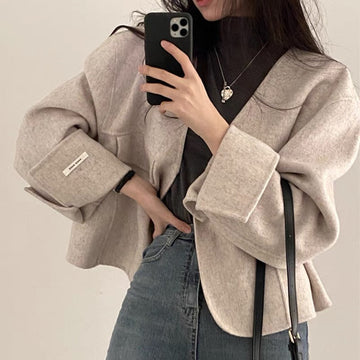 Women's vintage chic v-neck loose jacket