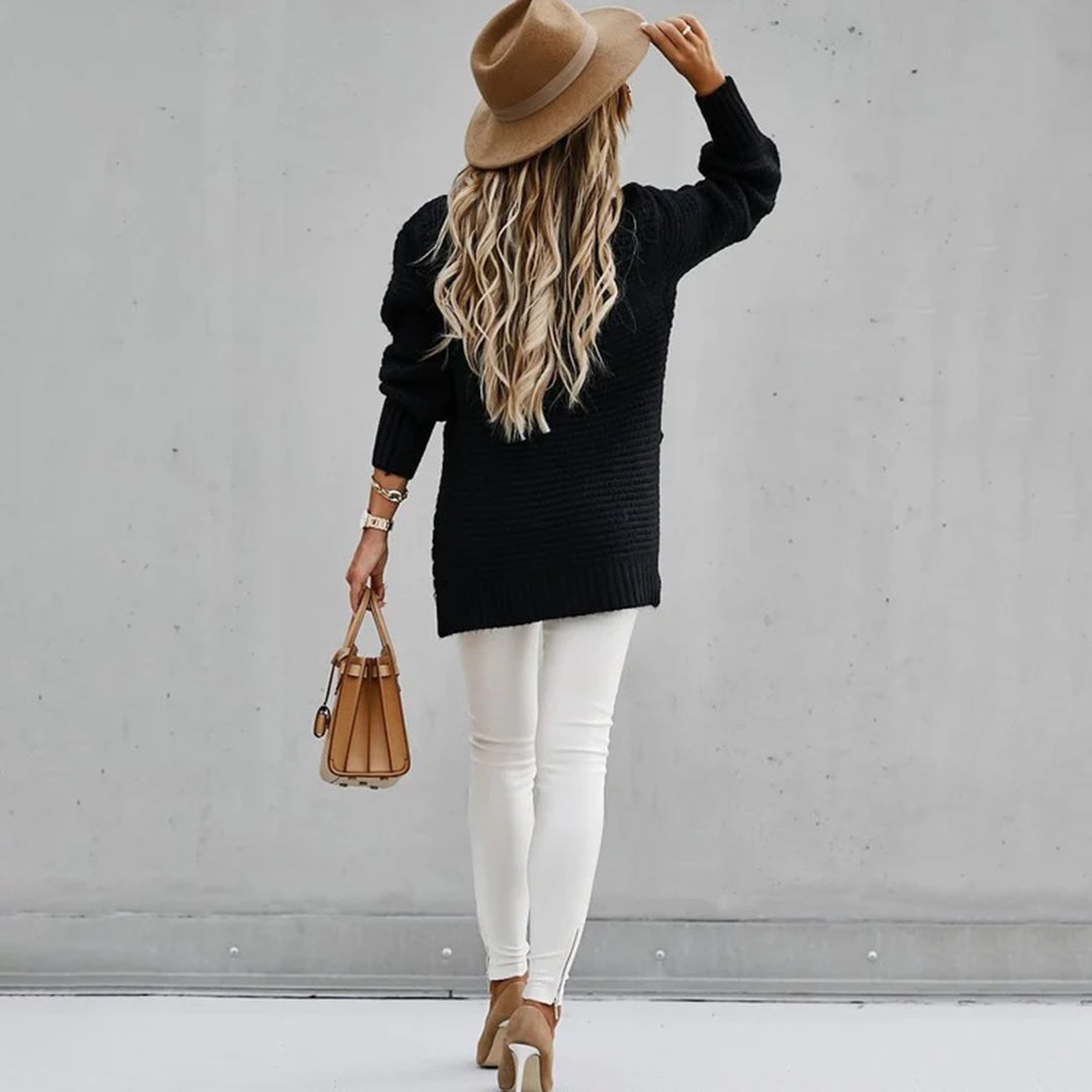 Women's loose fit half-high collar knitted sweater