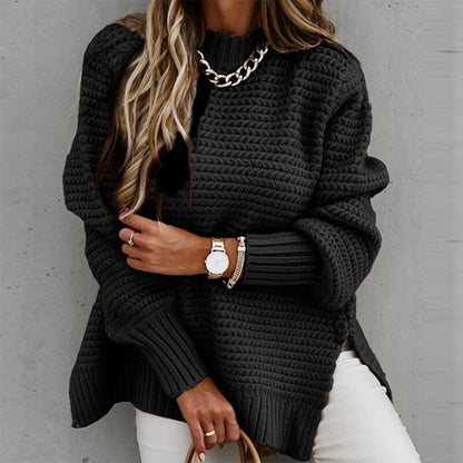Women's loose fit half-high collar knitted sweater