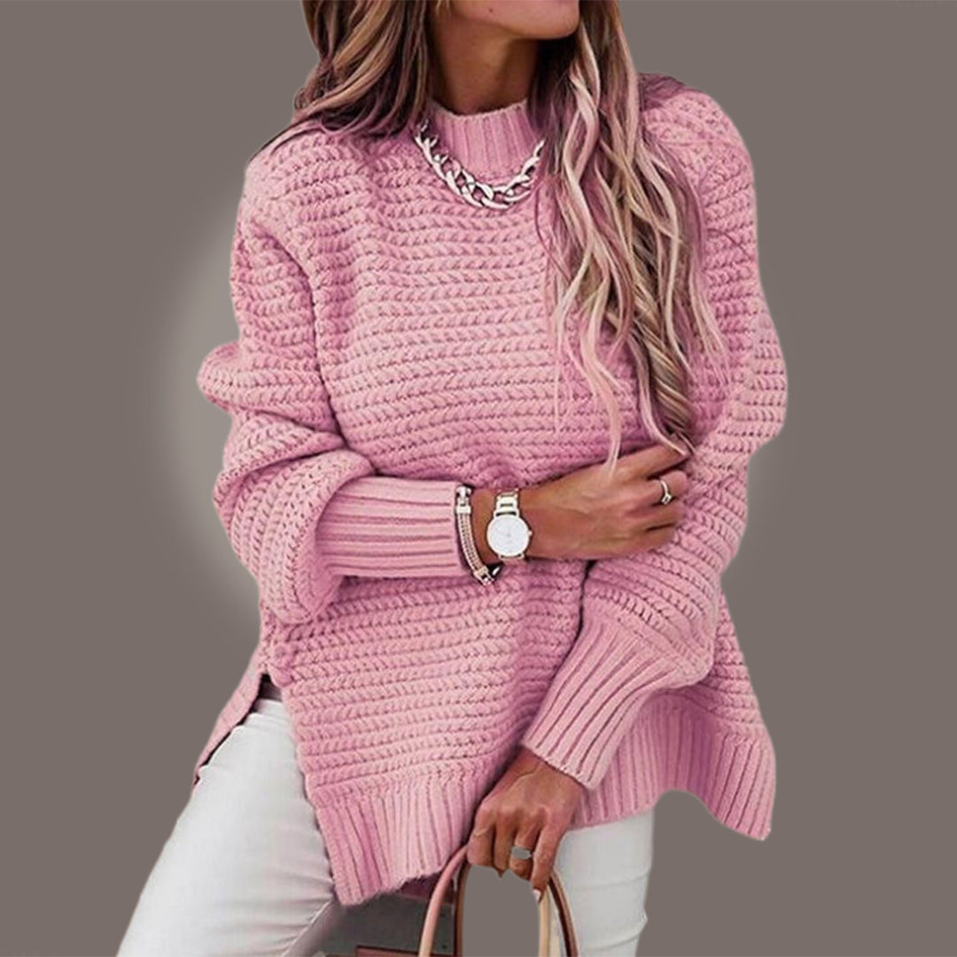 Women's loose fit half-high collar knitted sweater