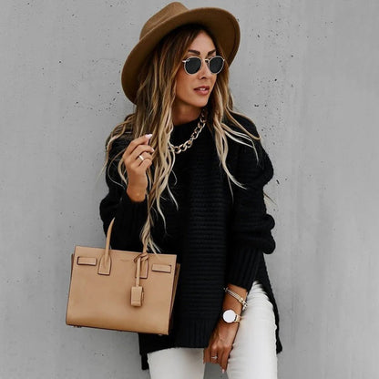 Women's loose fit half-high collar knitted sweater